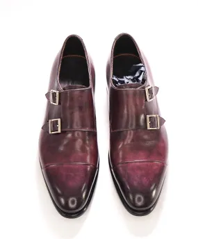 $1,595 SANTONI - "GOODYEAR WELT” Eggplant Brown Monk Strap Loafers - 7 US (6 IT)