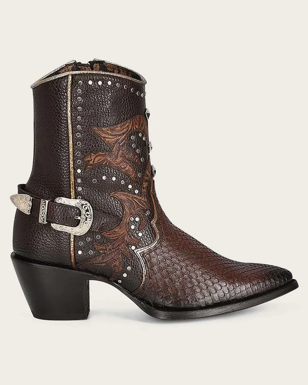 Ankle western brown exotic bootie