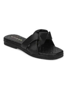 Black PU Braided Strap Slip Ons