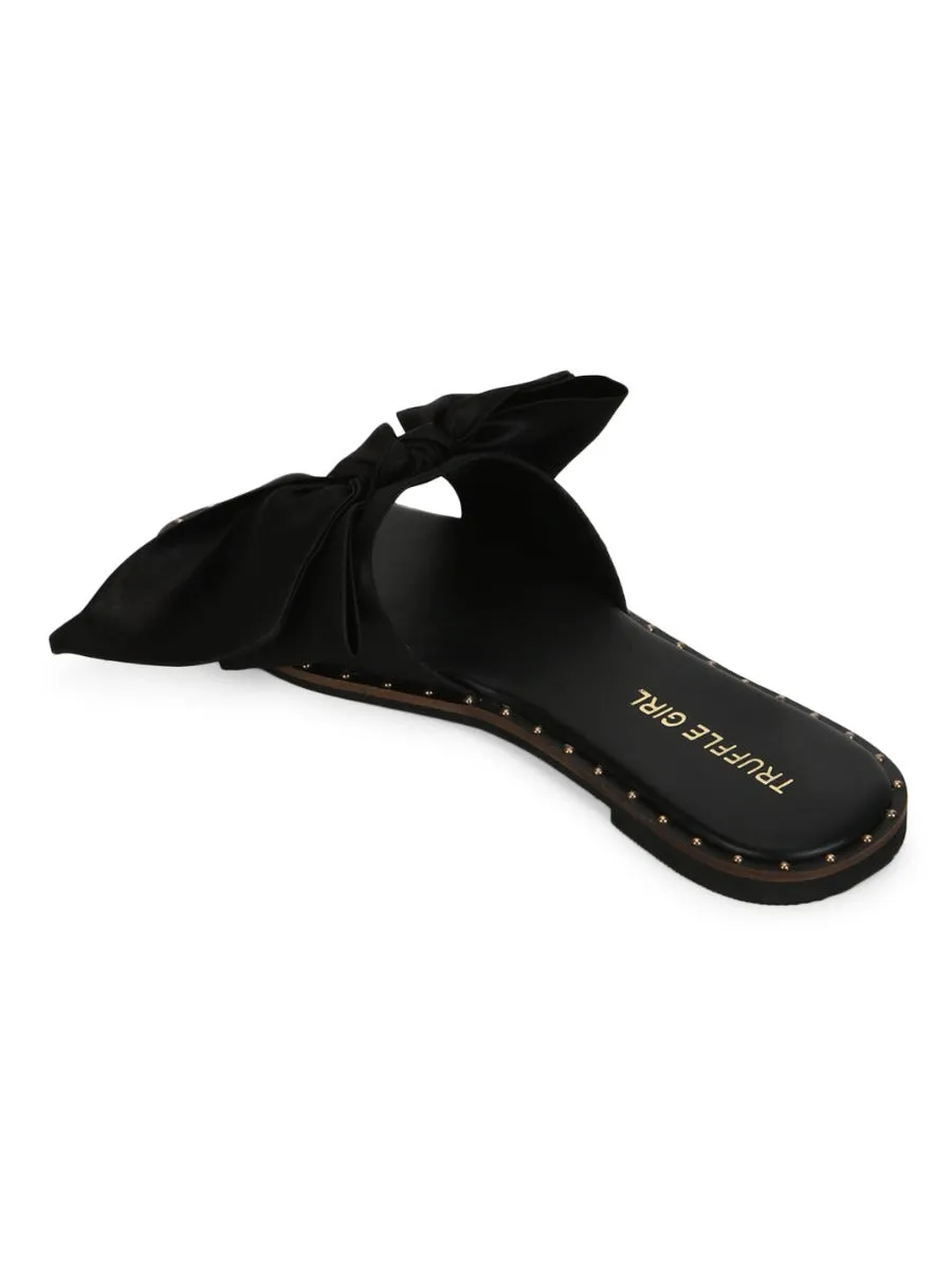 Black Satin Bow Slip Ons