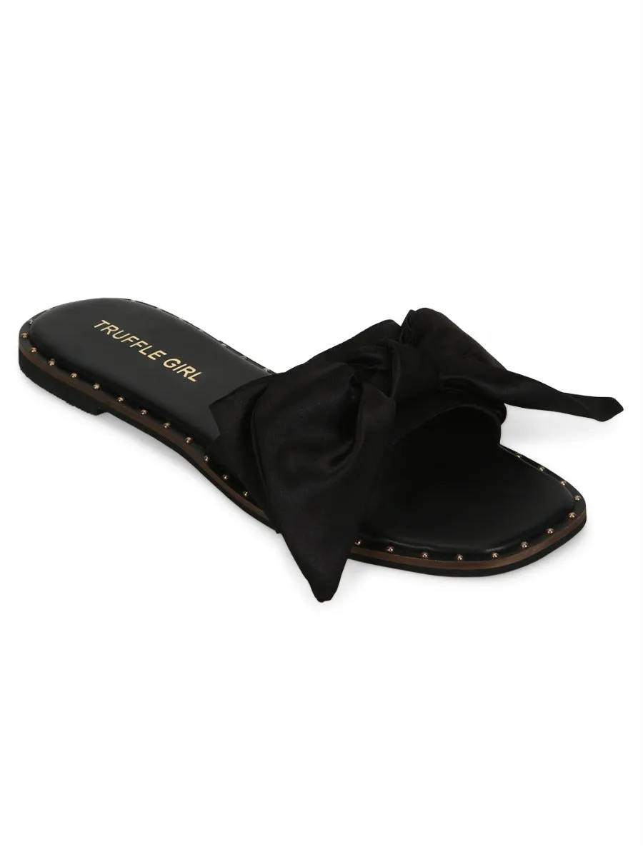 Black Satin Bow Slip Ons