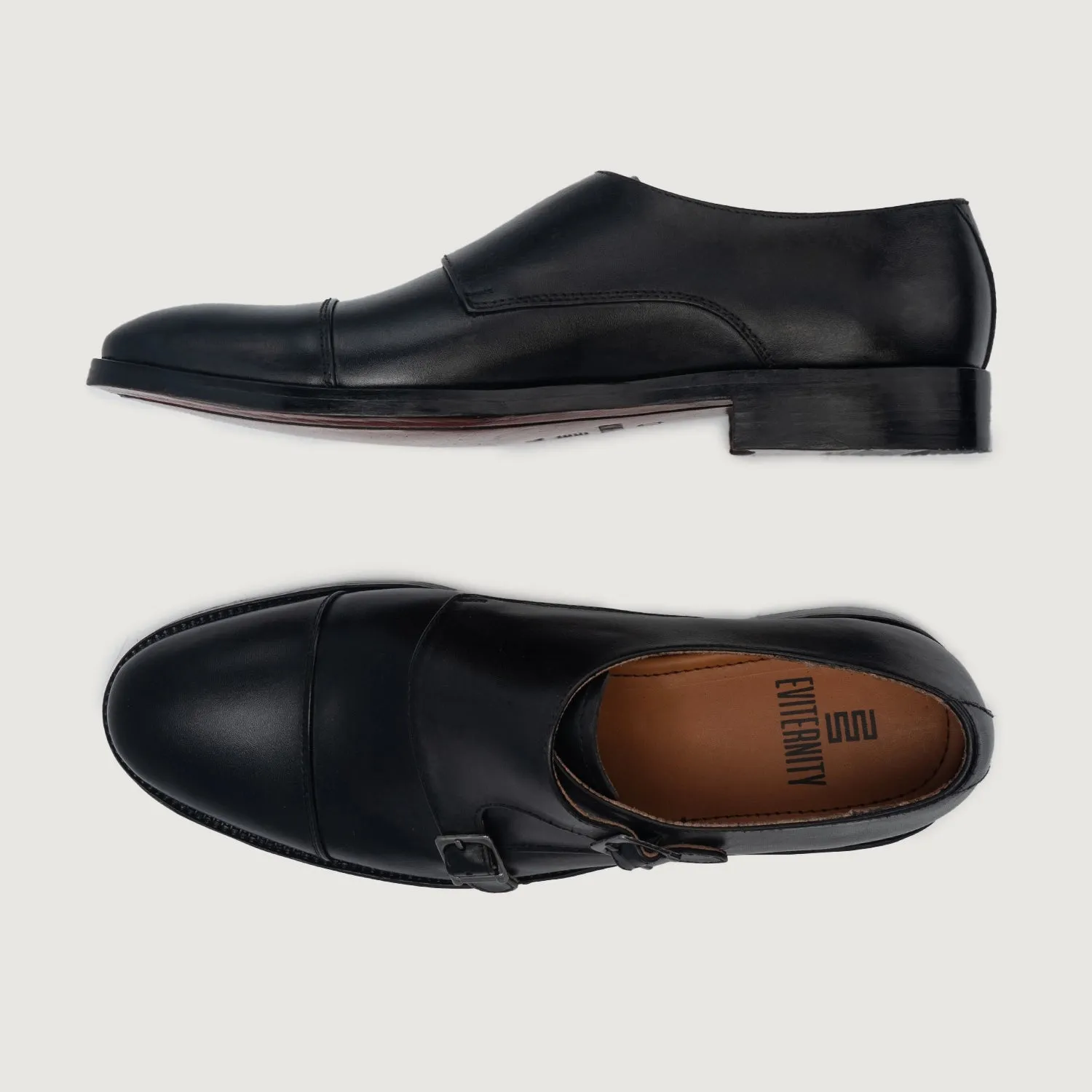 Boston Double Monk Strap Black Leather Shoes