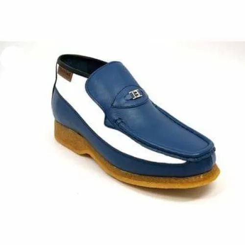 British Walkers Checkers Men's Blue and White Leather Slip Ons