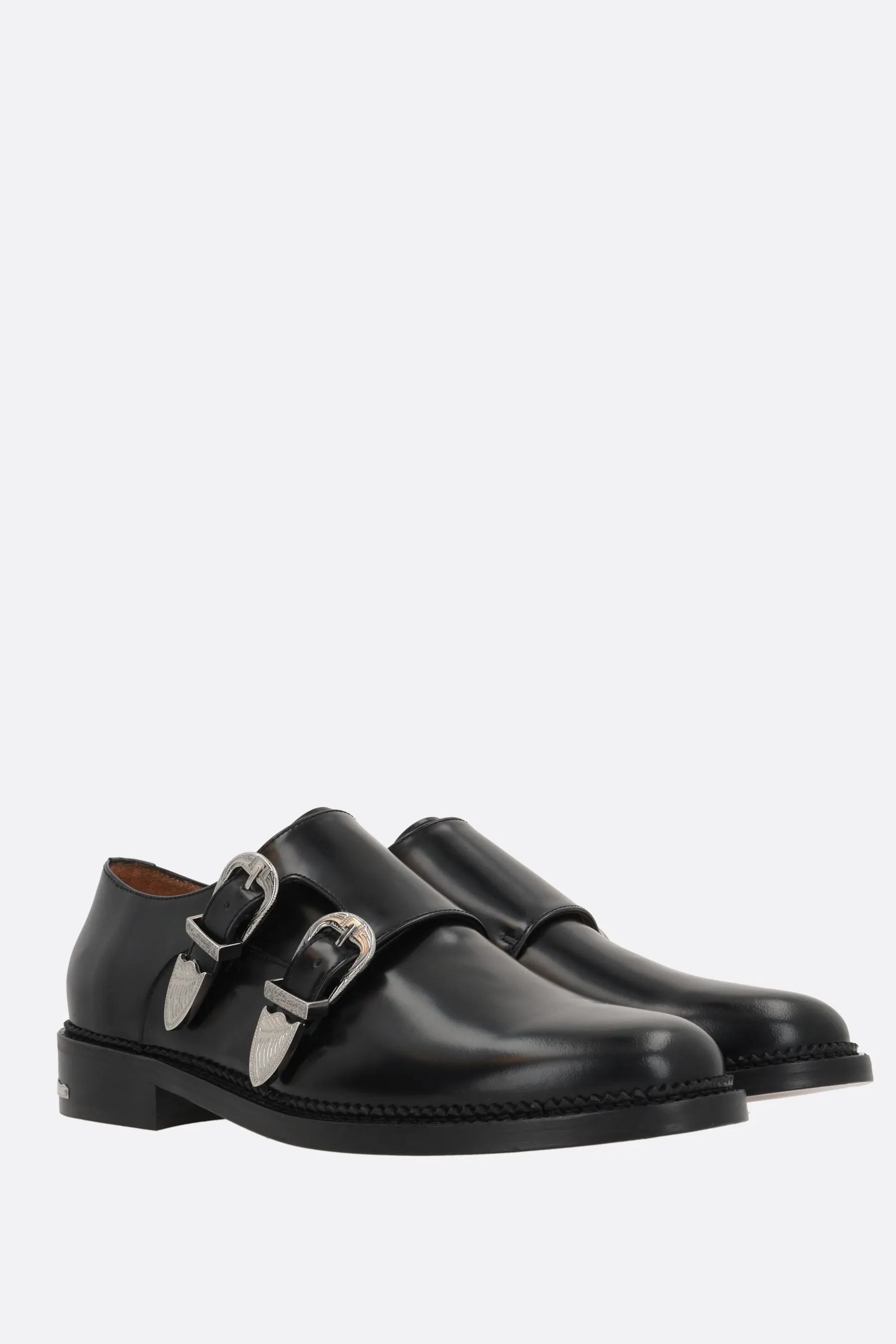 brushed leather monk-strap shoes