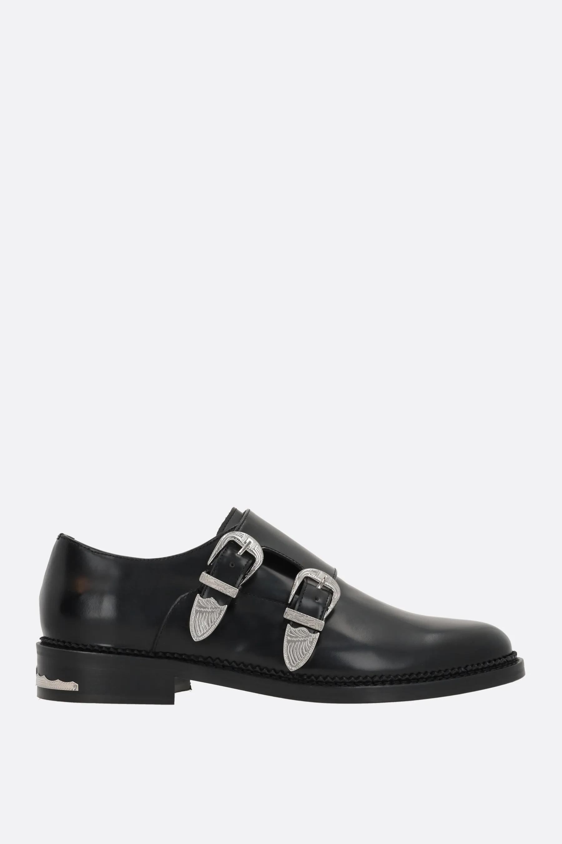 brushed leather monk-strap shoes