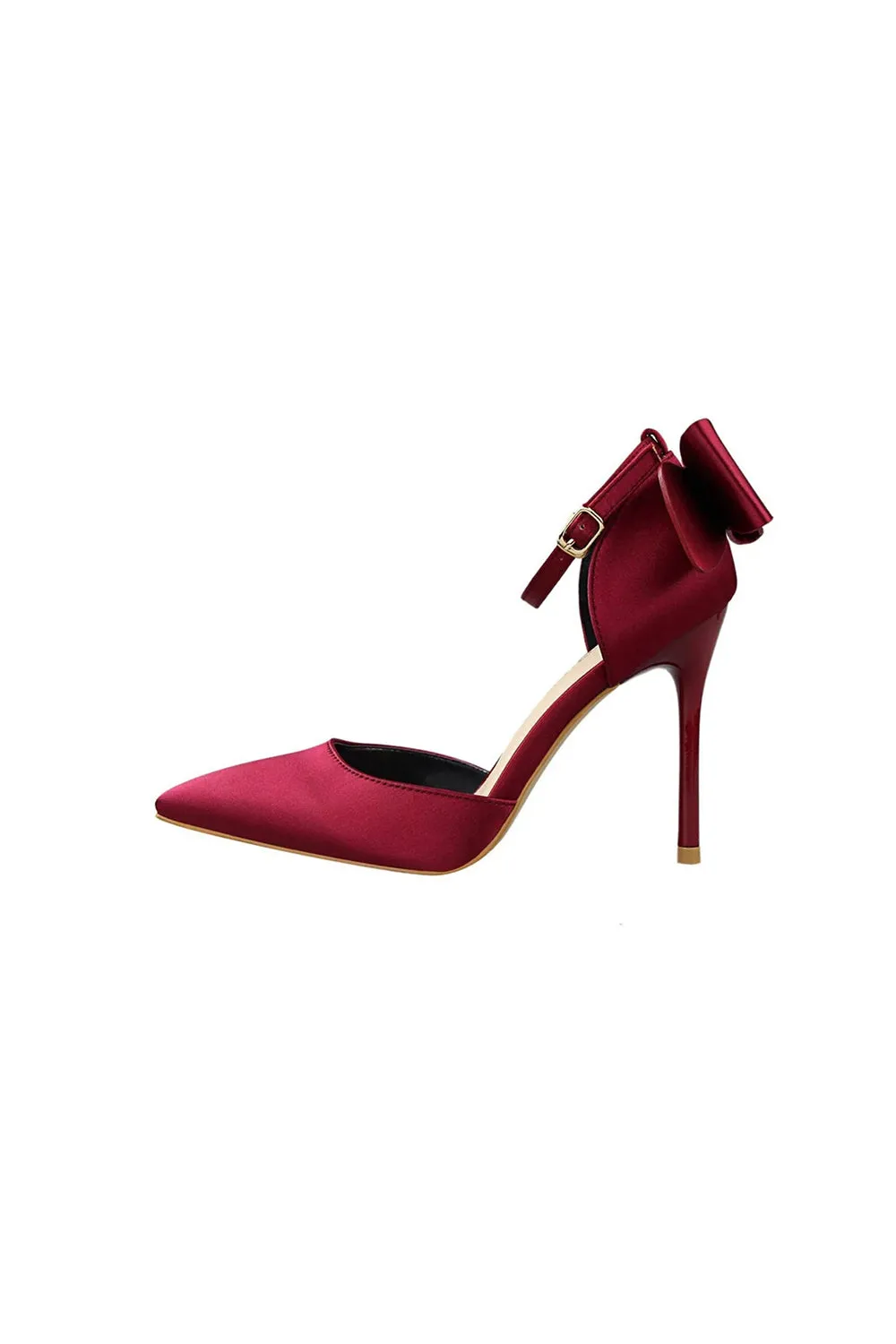 Burgundy Satin Prom Heels with Bowknot