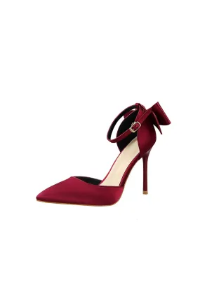 Burgundy Satin Prom Heels with Bowknot