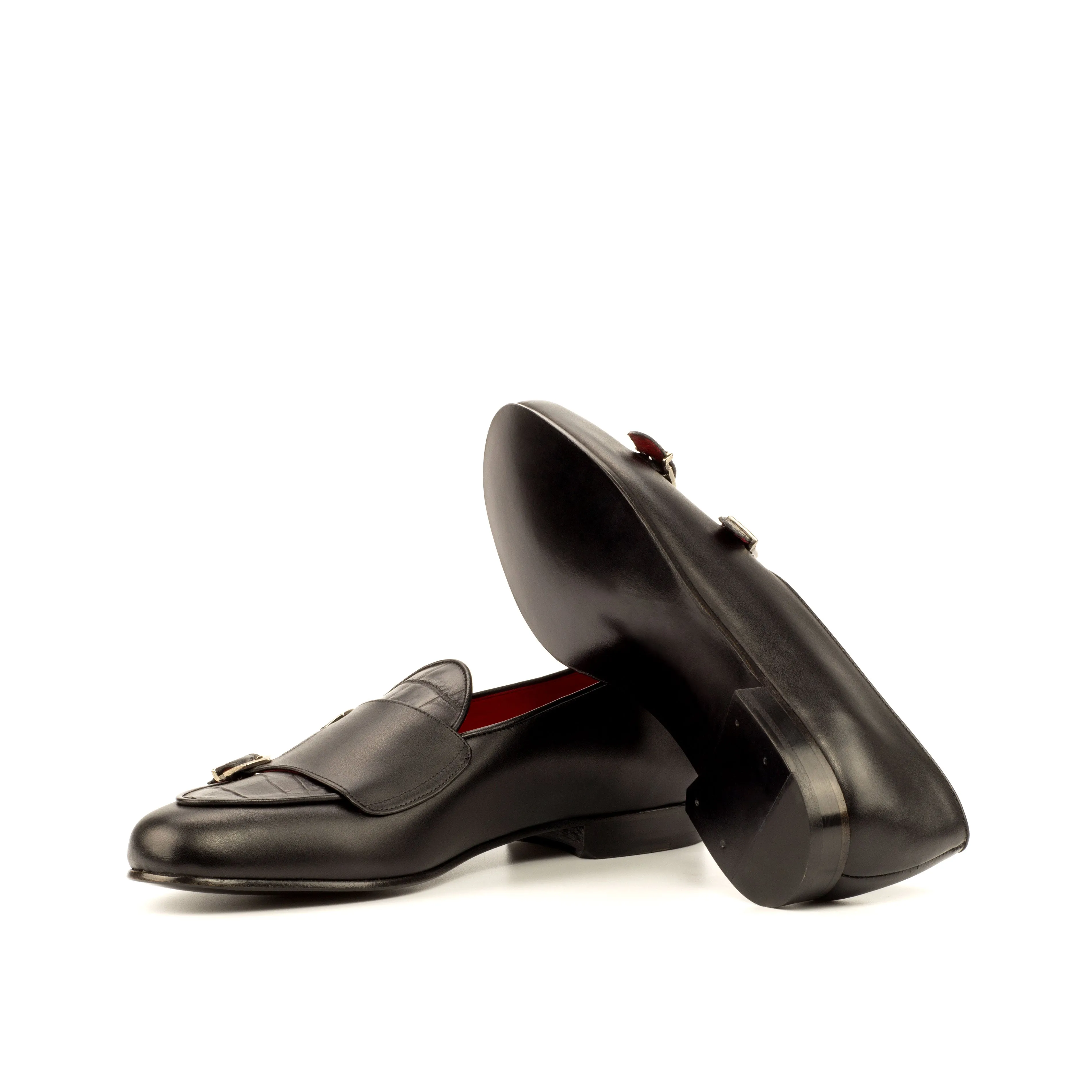 DapperFam Rialto in Black Men's Italian Leather Monk Slipper