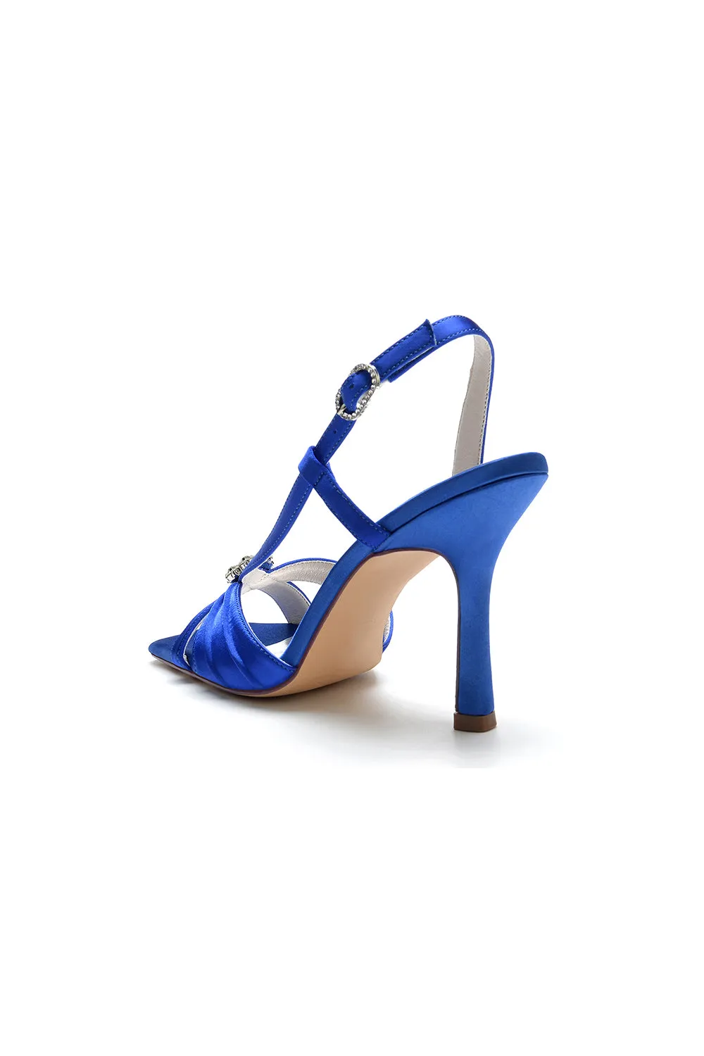 Elegant Blue Satin Stiletto Heels with Crystal Embellishment