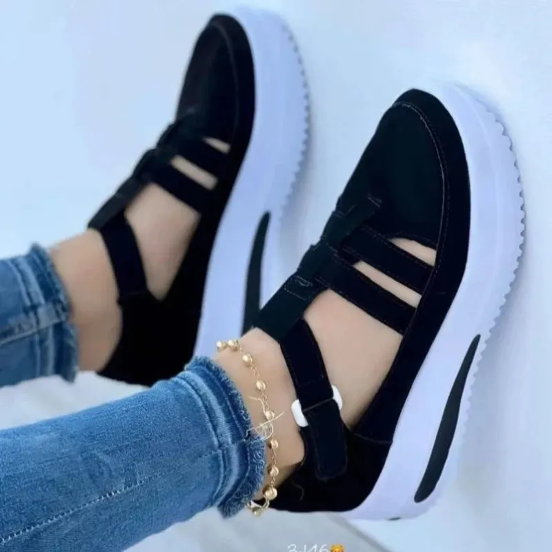 Flats Shoes Women's Sneakers Platform Casual Breathable Sport Shoes With Velcro