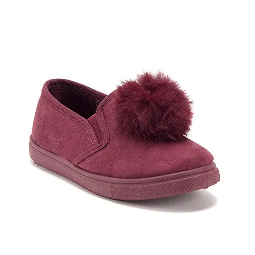 Girls CAL-02K Slip On Pom Pom Sneakers Loafers Shoes