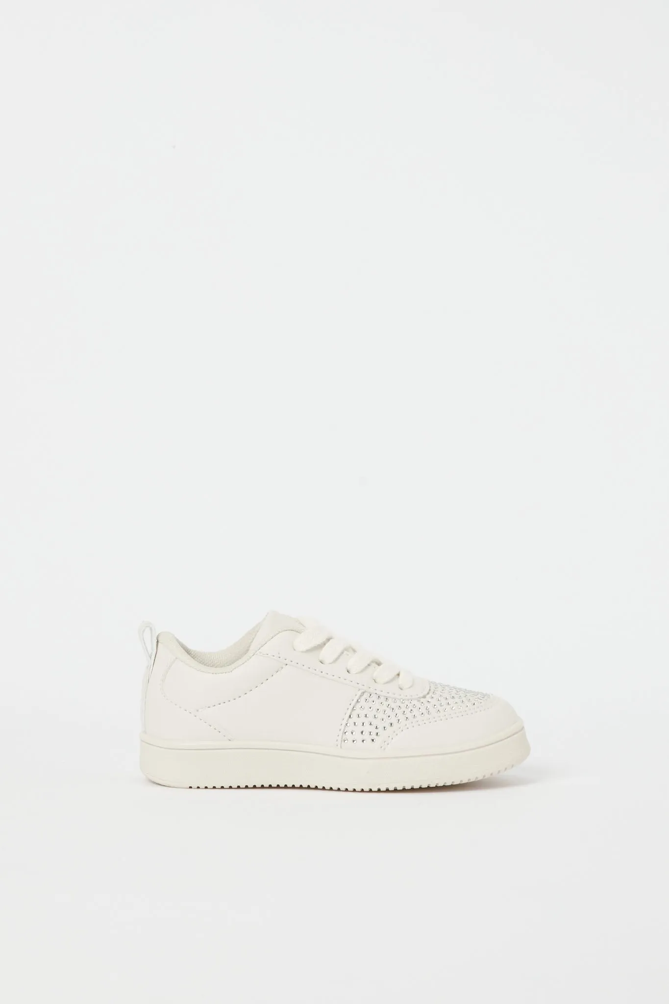 Girls Cream Diamante Lace-Up Sneaker