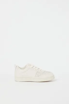 Girls Cream Diamante Lace-Up Sneaker