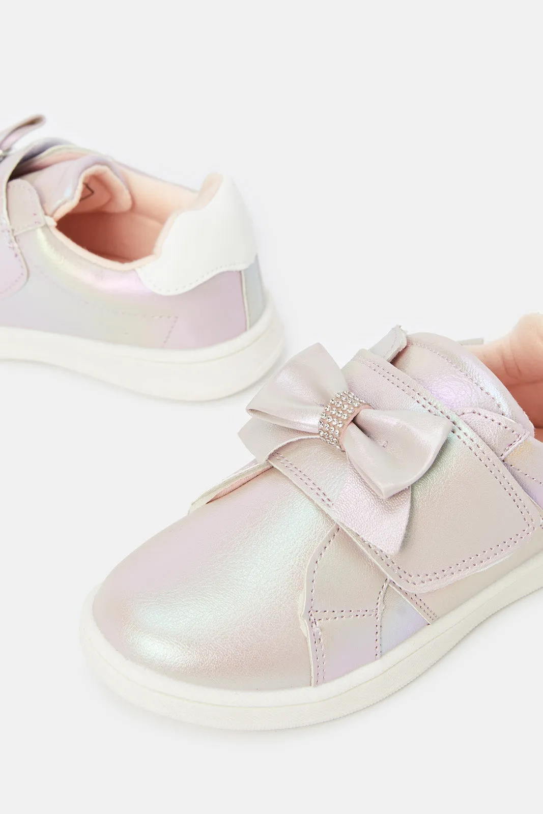 Girls Purple Bow Trim Sneaker