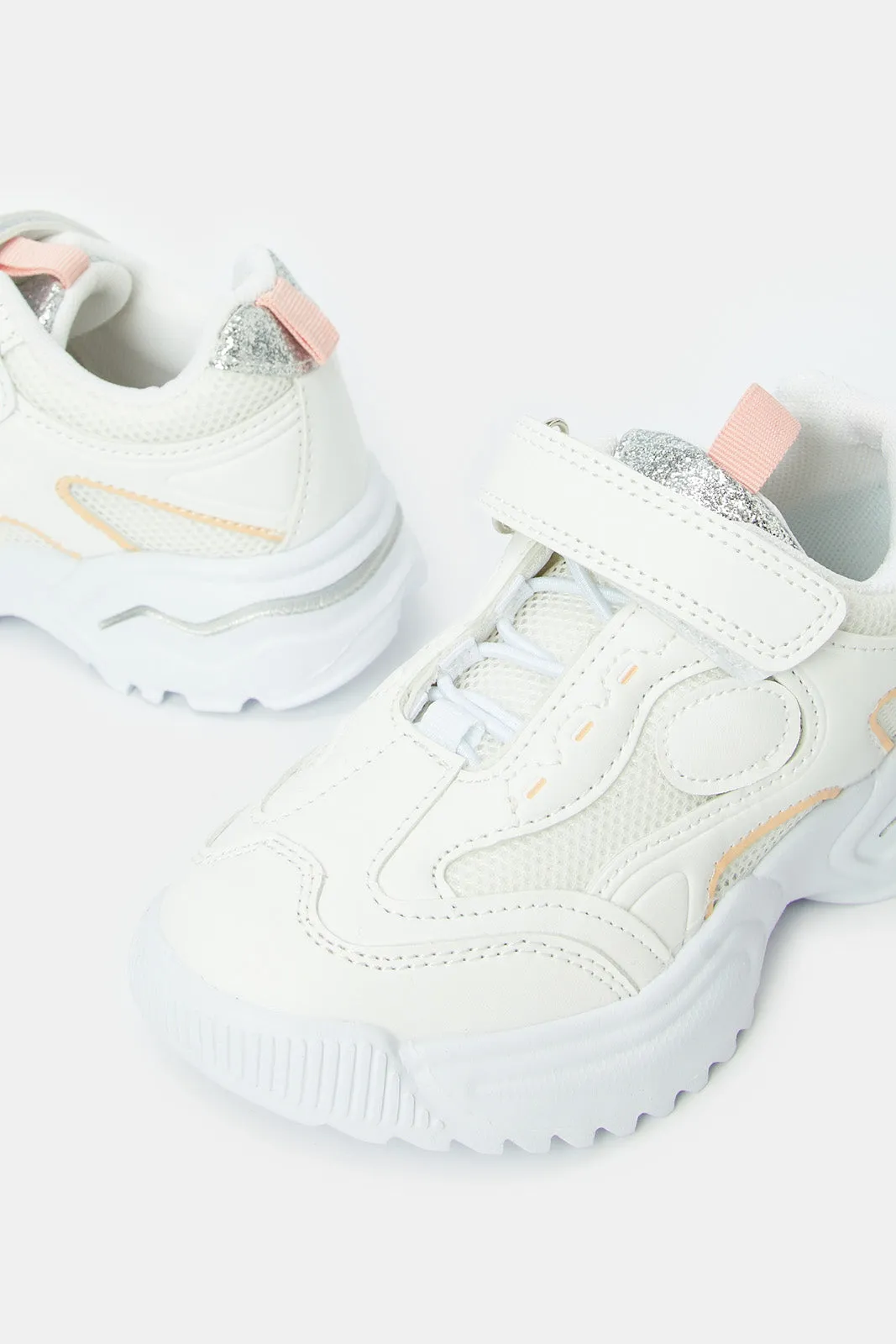 Girls White Velcro Chunky Trainer