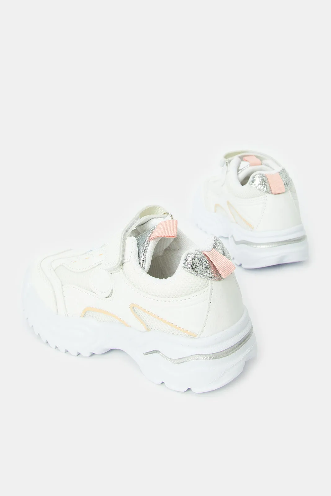 Girls White Velcro Chunky Trainer