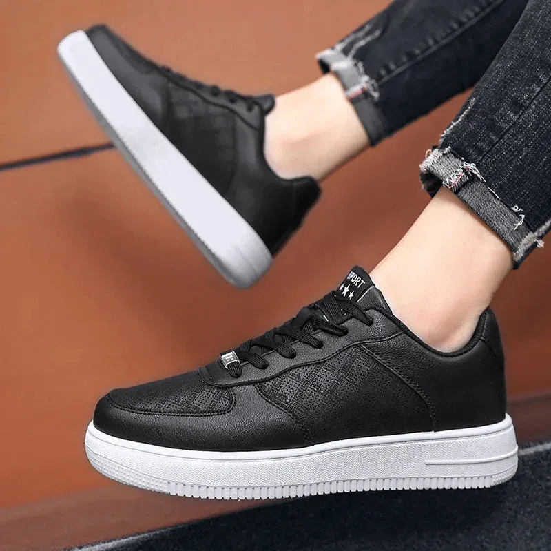 Hnzxzm The Latest Breathable Black Leather Shoes Are Versatile for Men and Women's Casual Sports Board Shoes Leather LaceUp SportsShoes