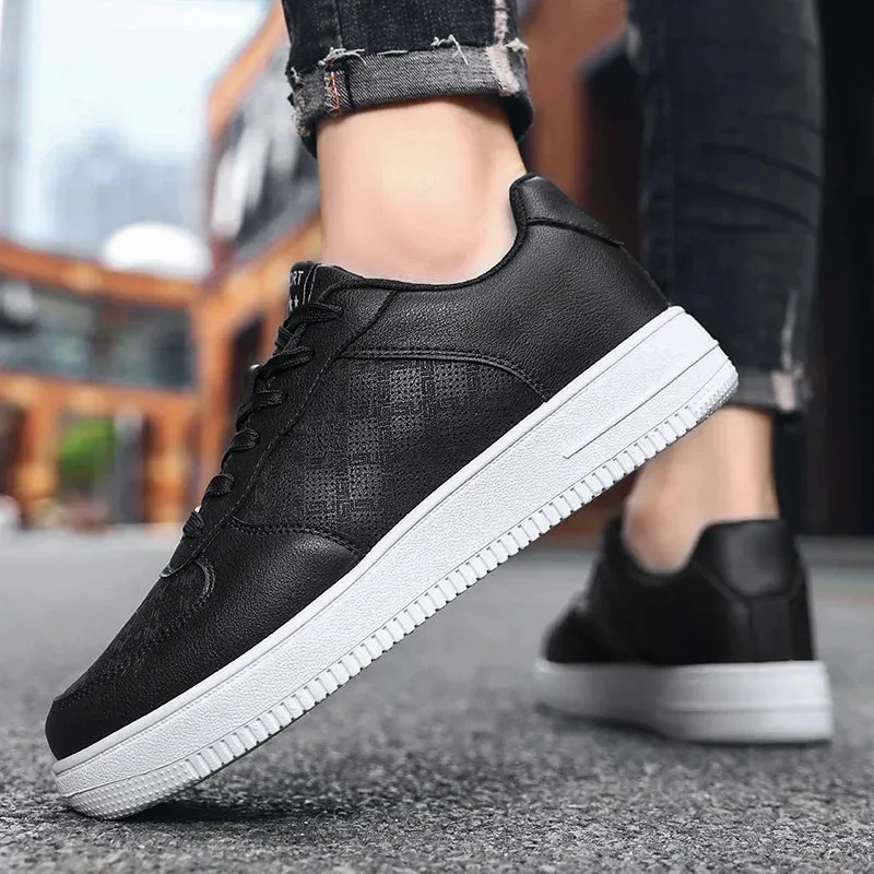 Hnzxzm The Latest Breathable Black Leather Shoes Are Versatile for Men and Women's Casual Sports Board Shoes Leather LaceUp SportsShoes