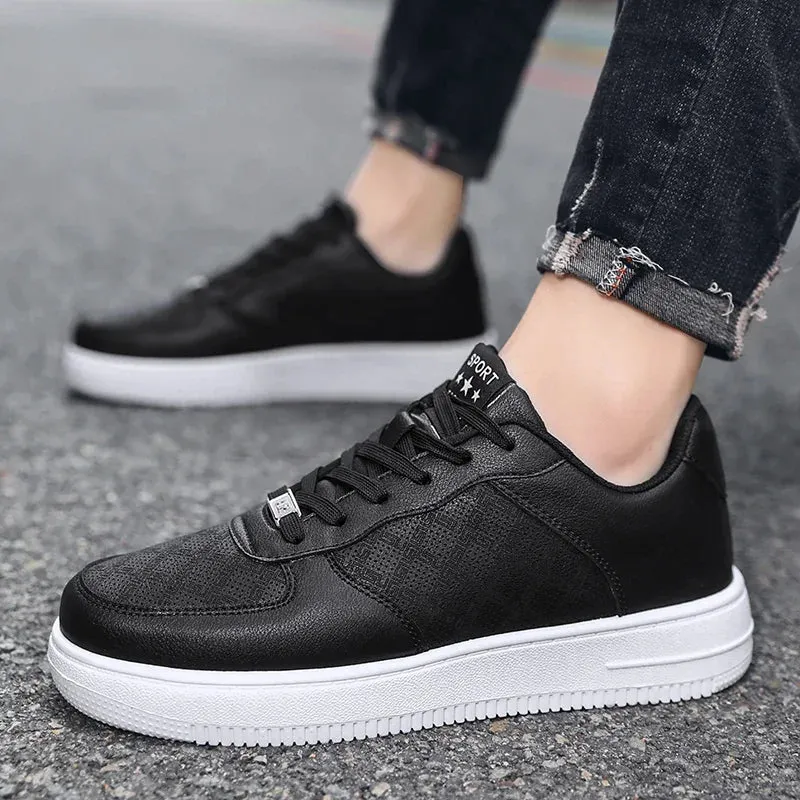 Hnzxzm The Latest Breathable Black Leather Shoes Are Versatile for Men and Women's Casual Sports Board Shoes Leather LaceUp SportsShoes