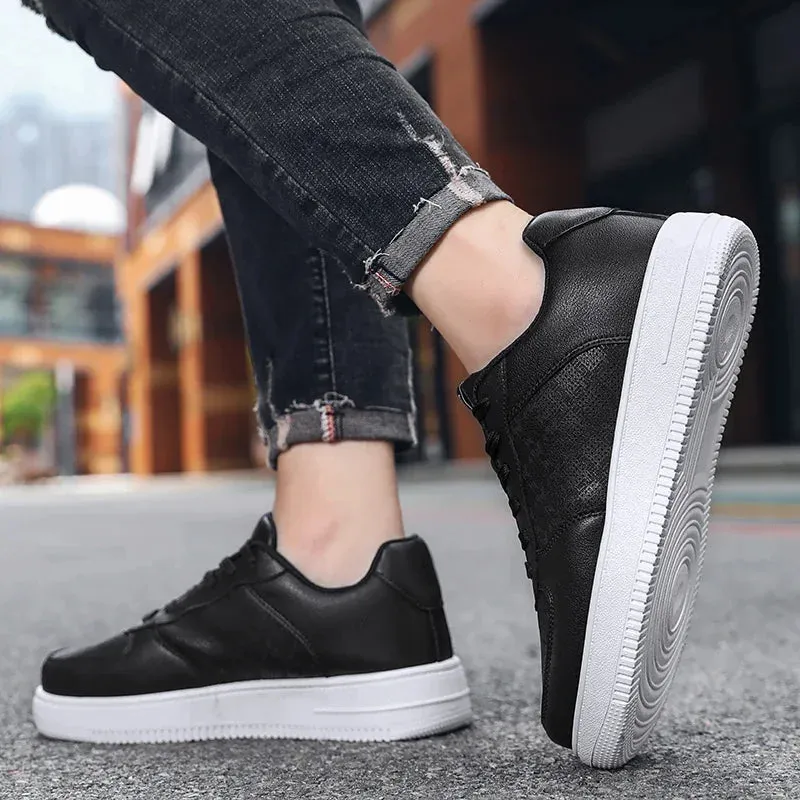 Hnzxzm The Latest Breathable Black Leather Shoes Are Versatile for Men and Women's Casual Sports Board Shoes Leather LaceUp SportsShoes