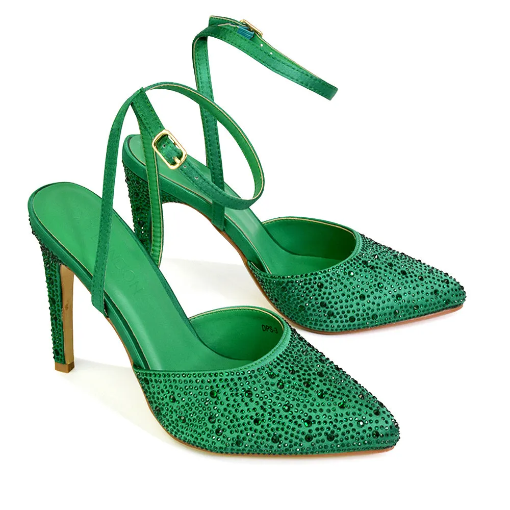 Indyah Diamante Court Shoes Stiletto High Heels Strappy Sandals in Green