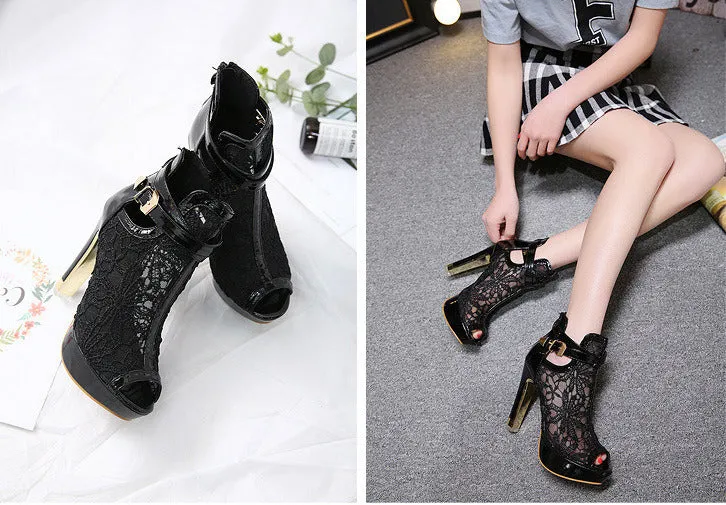 Lace breathable high-heeled shoes