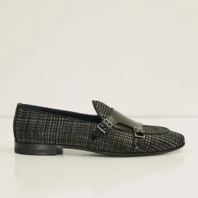 Leather Double Monk Strap Shoes - Black