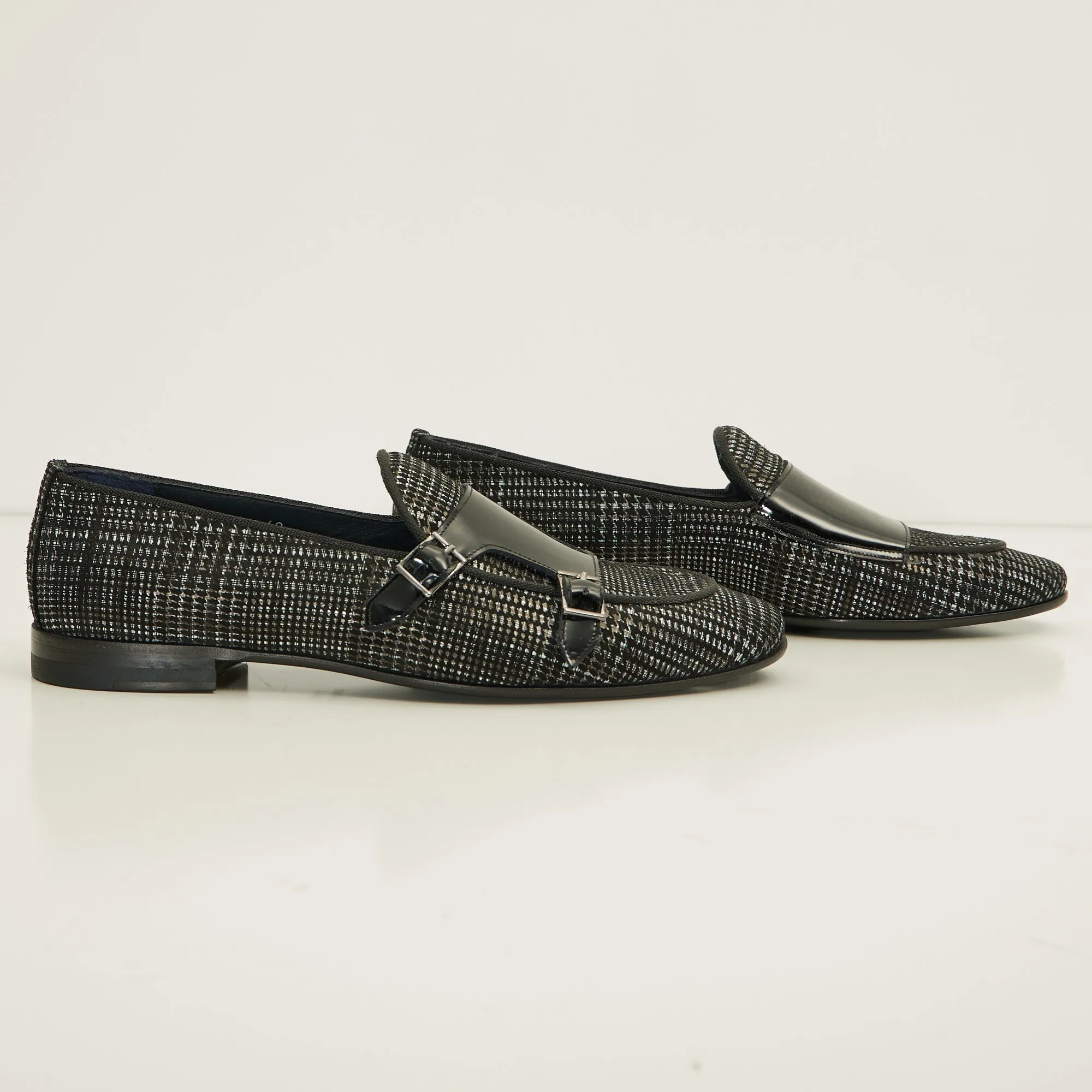 Leather Double Monk Strap Shoes - Black