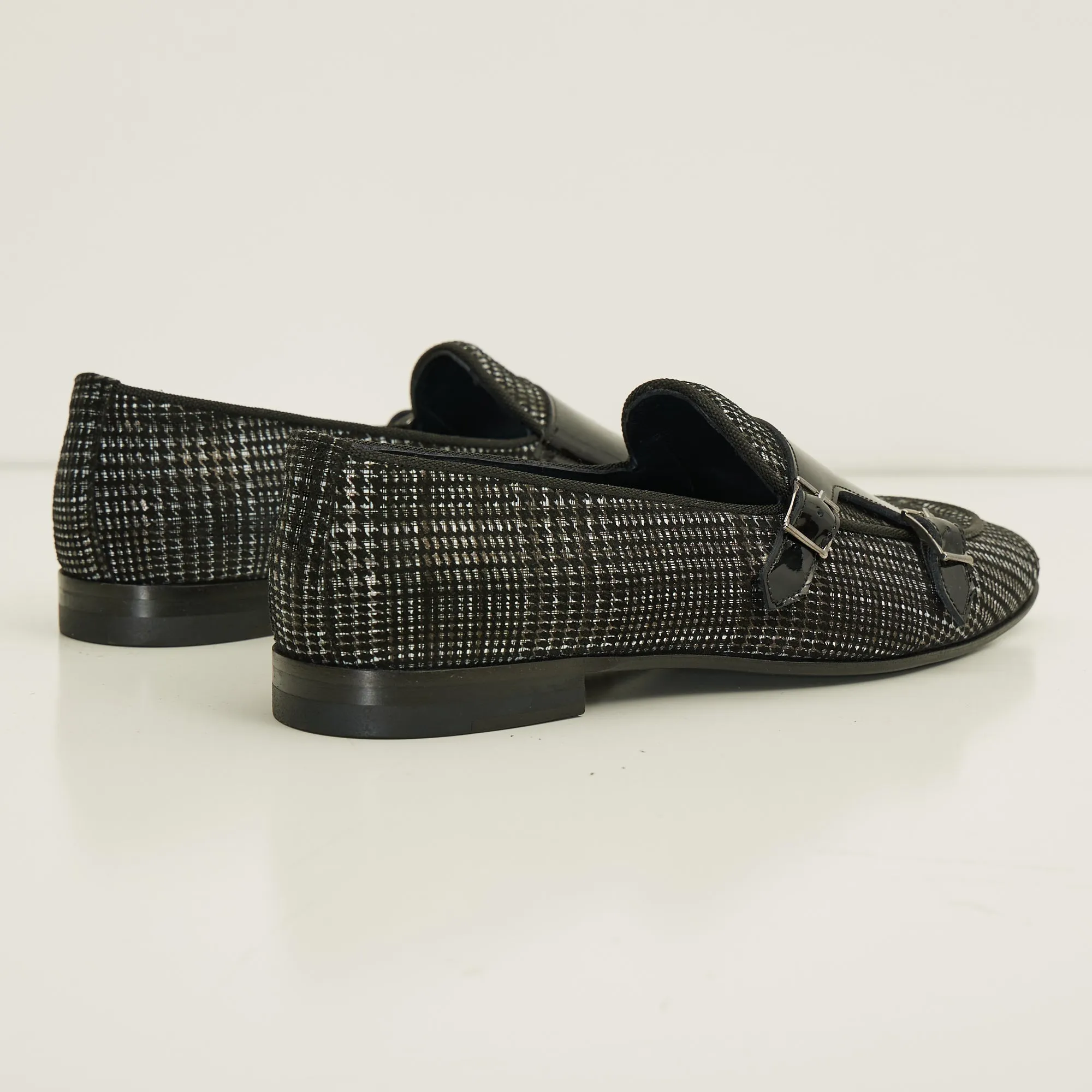 Leather Double Monk Strap Shoes - Black