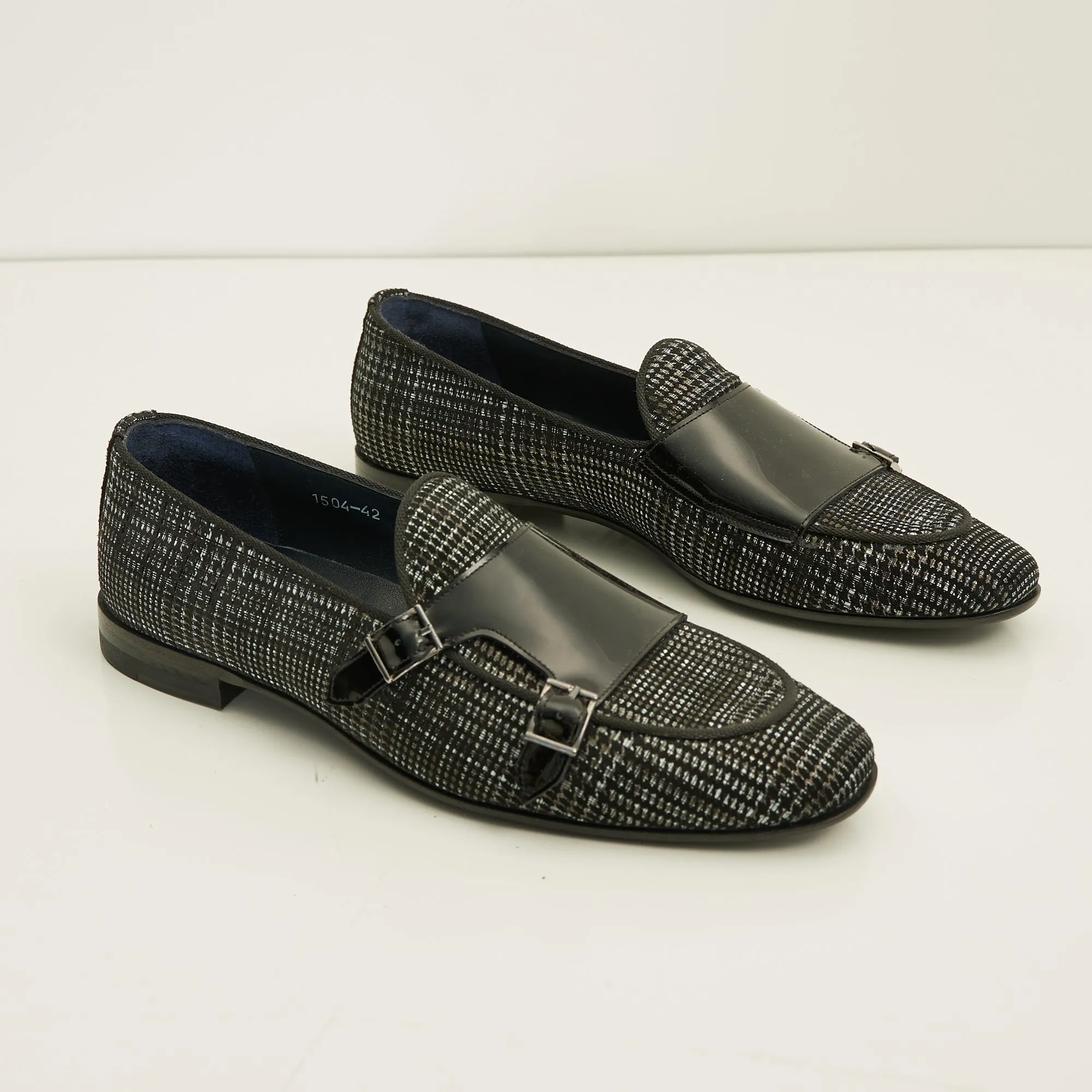 Leather Double Monk Strap Shoes - Black