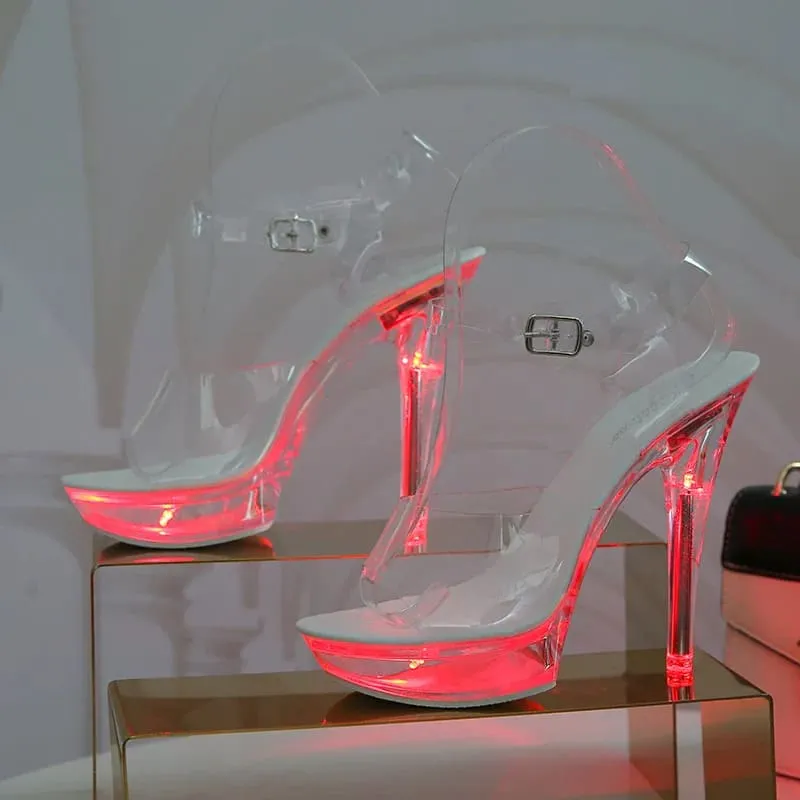 Luminous Transparent Platform Shoes with Led Lights 13cm High Heels