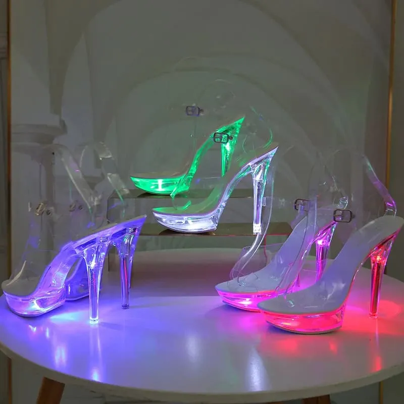 Luminous Transparent Platform Shoes with Led Lights 13cm High Heels