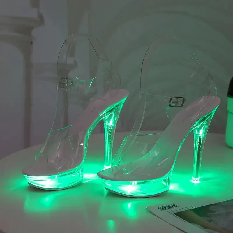 Luminous Transparent Platform Shoes with Led Lights 13cm High Heels