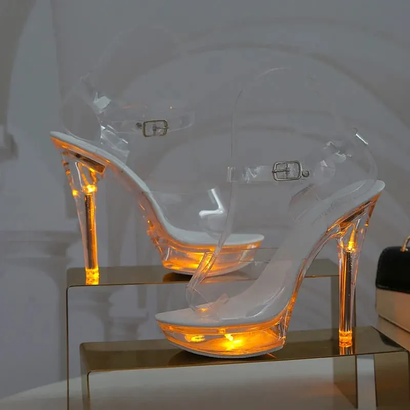 Luminous Transparent Platform Shoes with Led Lights 13cm High Heels