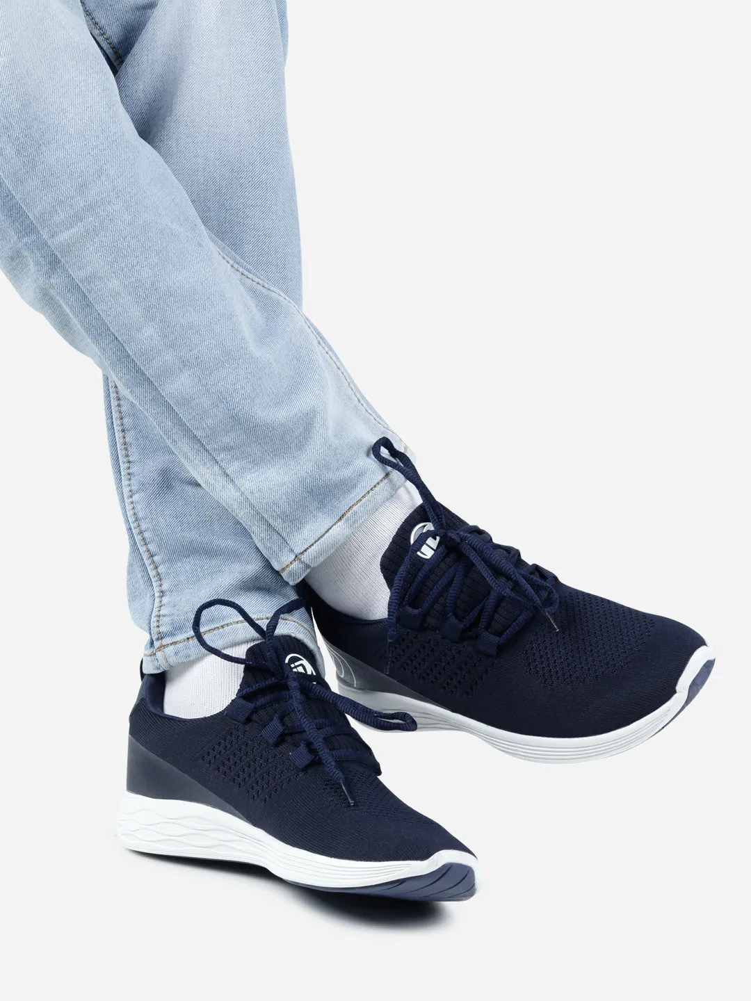 Men's Navy Knitted Lace Up Sneaker (ID7512)