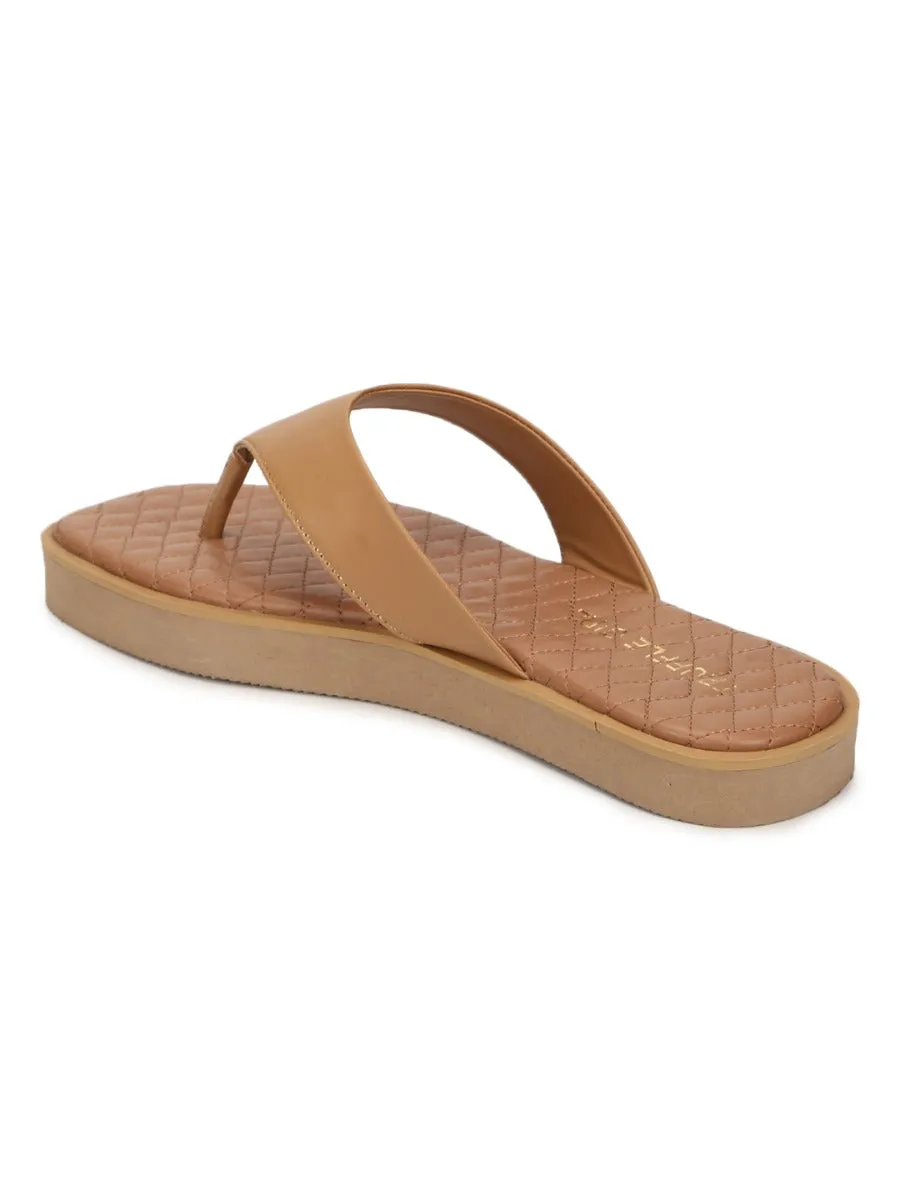 Nude PU Wide Strap Flip Flops