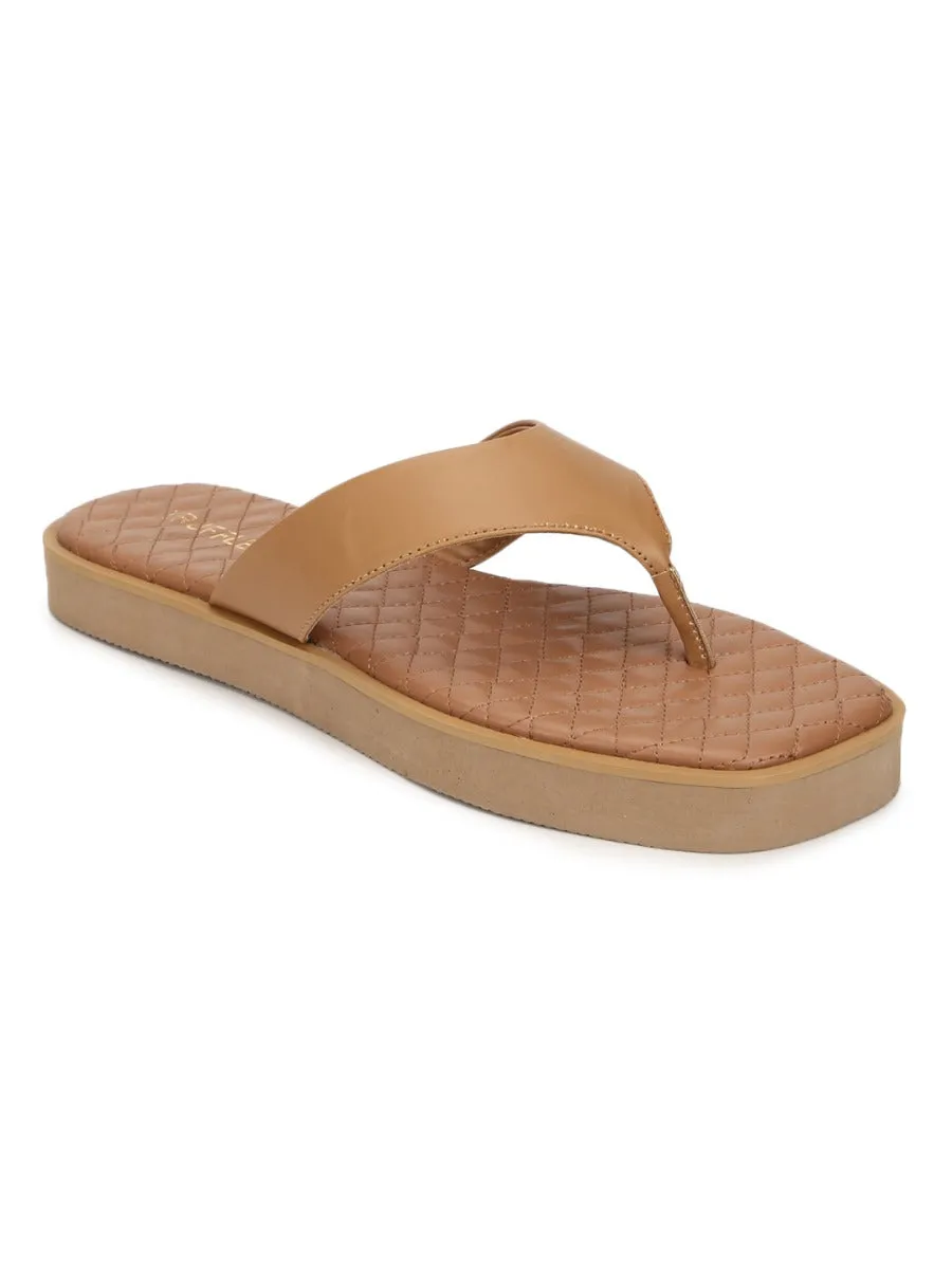 Nude PU Wide Strap Flip Flops