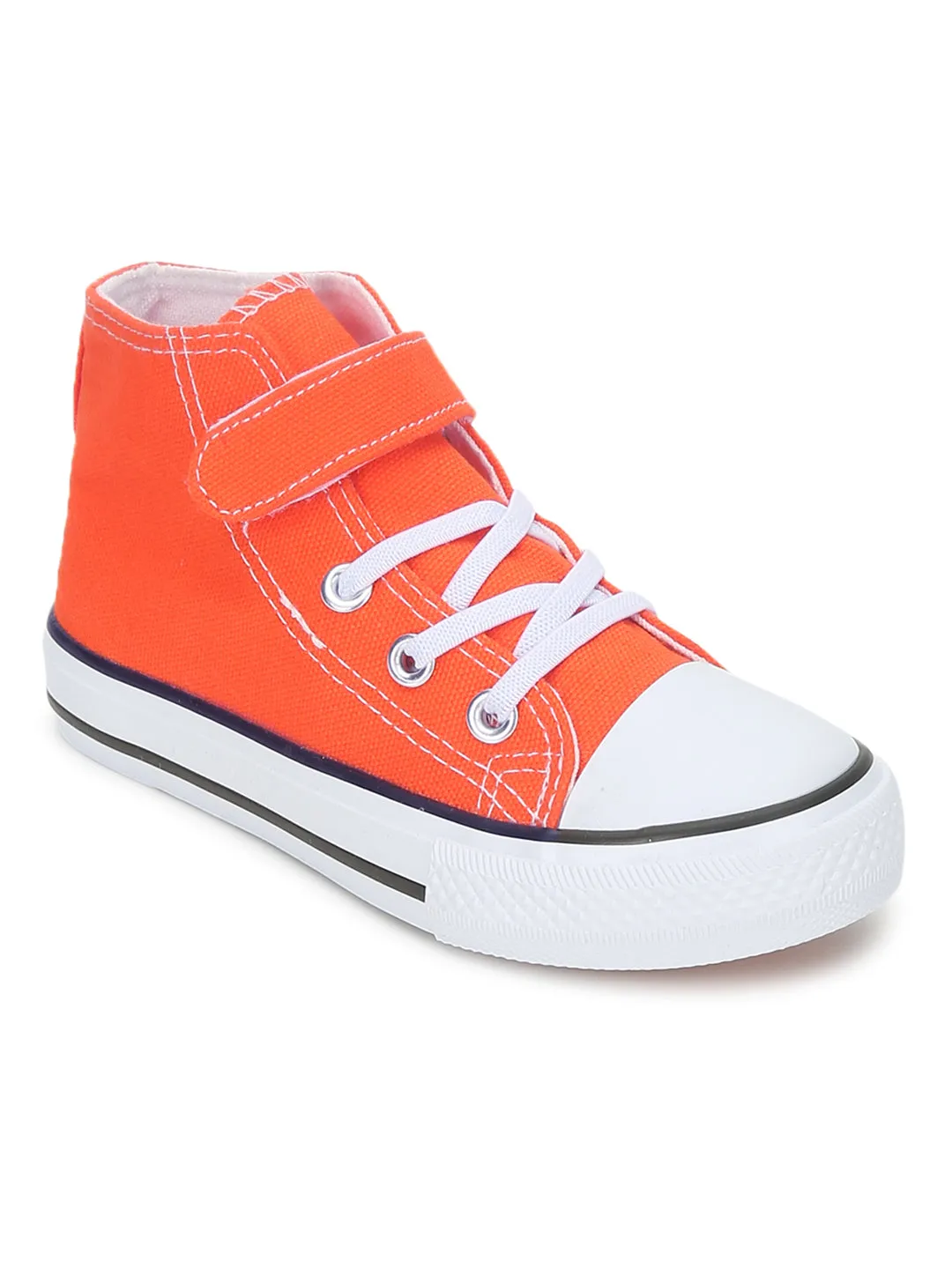 Orange Canvas Stylish Velcro Sneakers For Kids-Unisex (TC-VKCAN4-ORA)