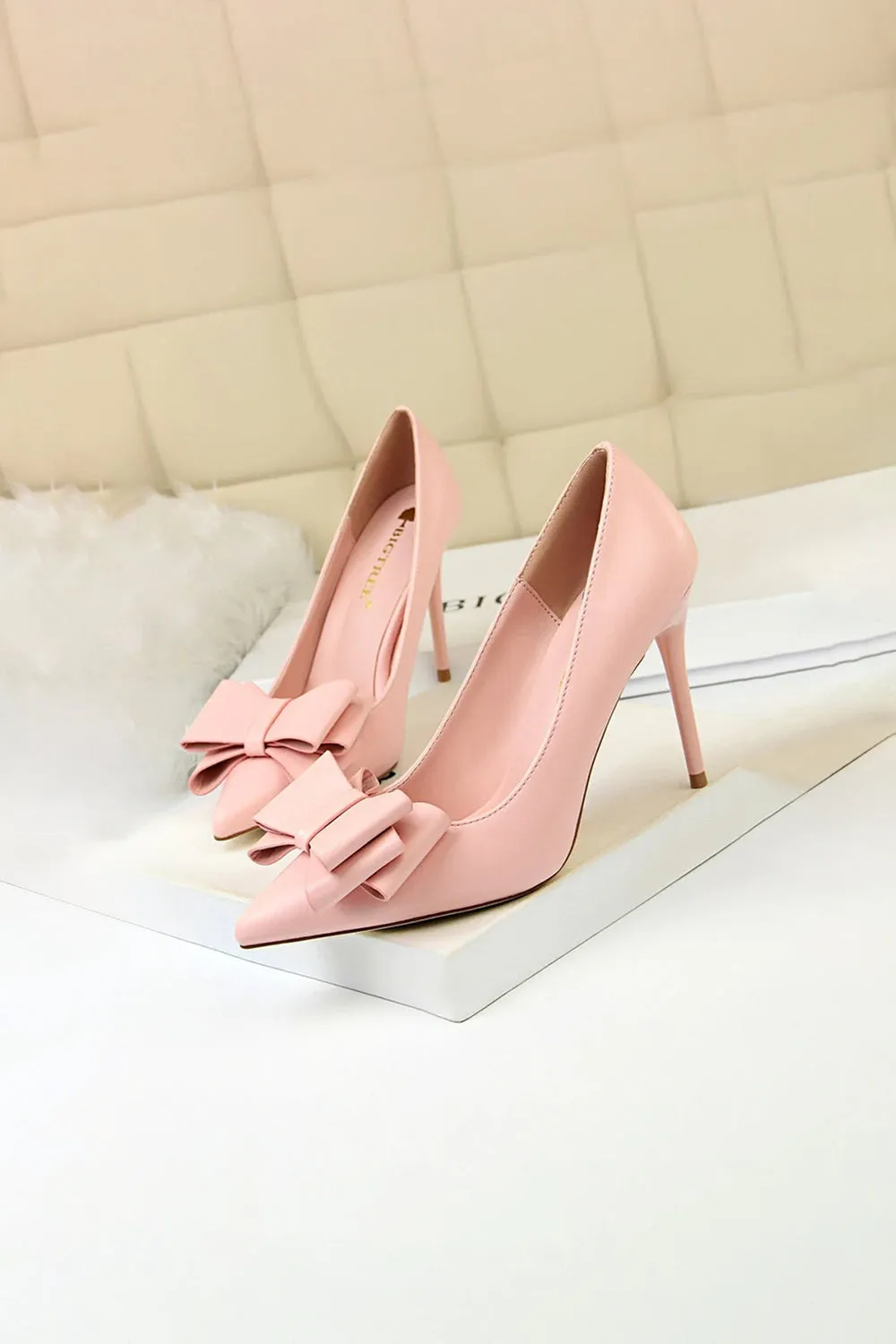 Pink Stiletto Pointy Heels with Bows