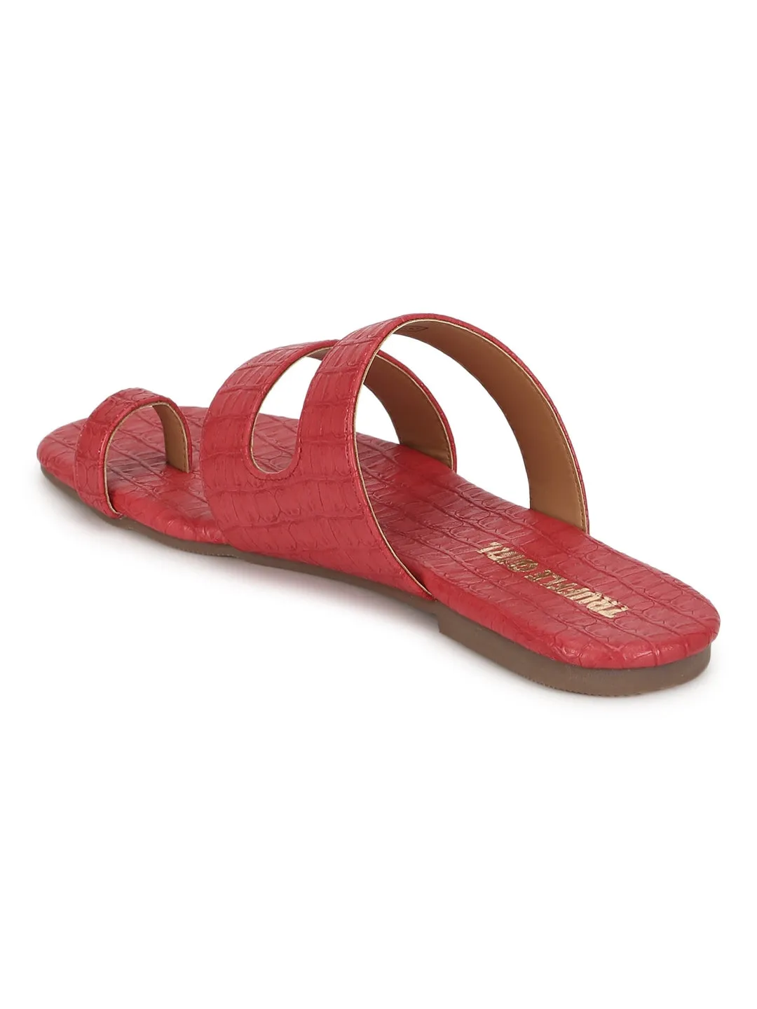 Red Croc PU Flat Slip On Sandals