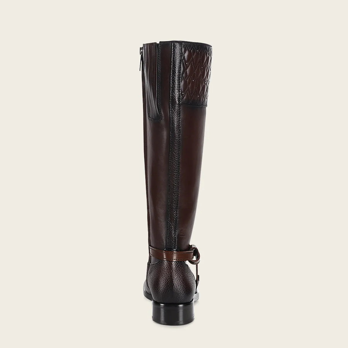 Riding style engraved brown calf boot