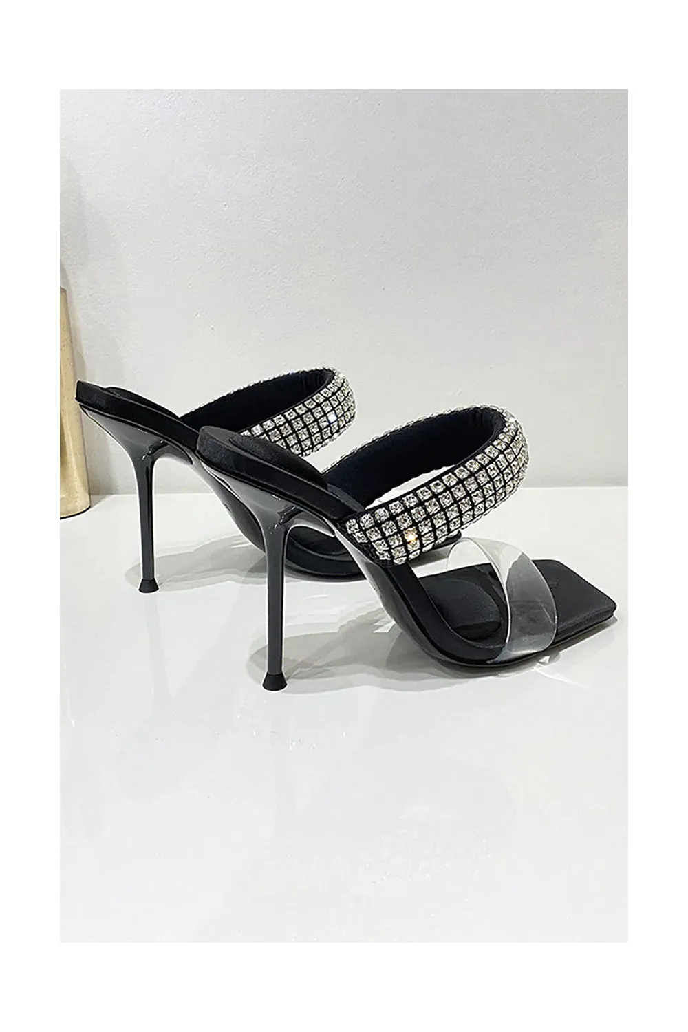 Square Toe Stiletto High Heels with Beading