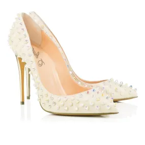 Stunning Spike Rivet Wedding Heels in White with Metallic Accents