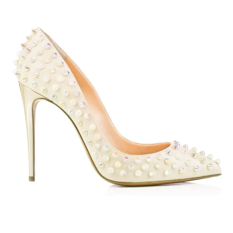 Stunning Spike Rivet Wedding Heels in White with Metallic Accents