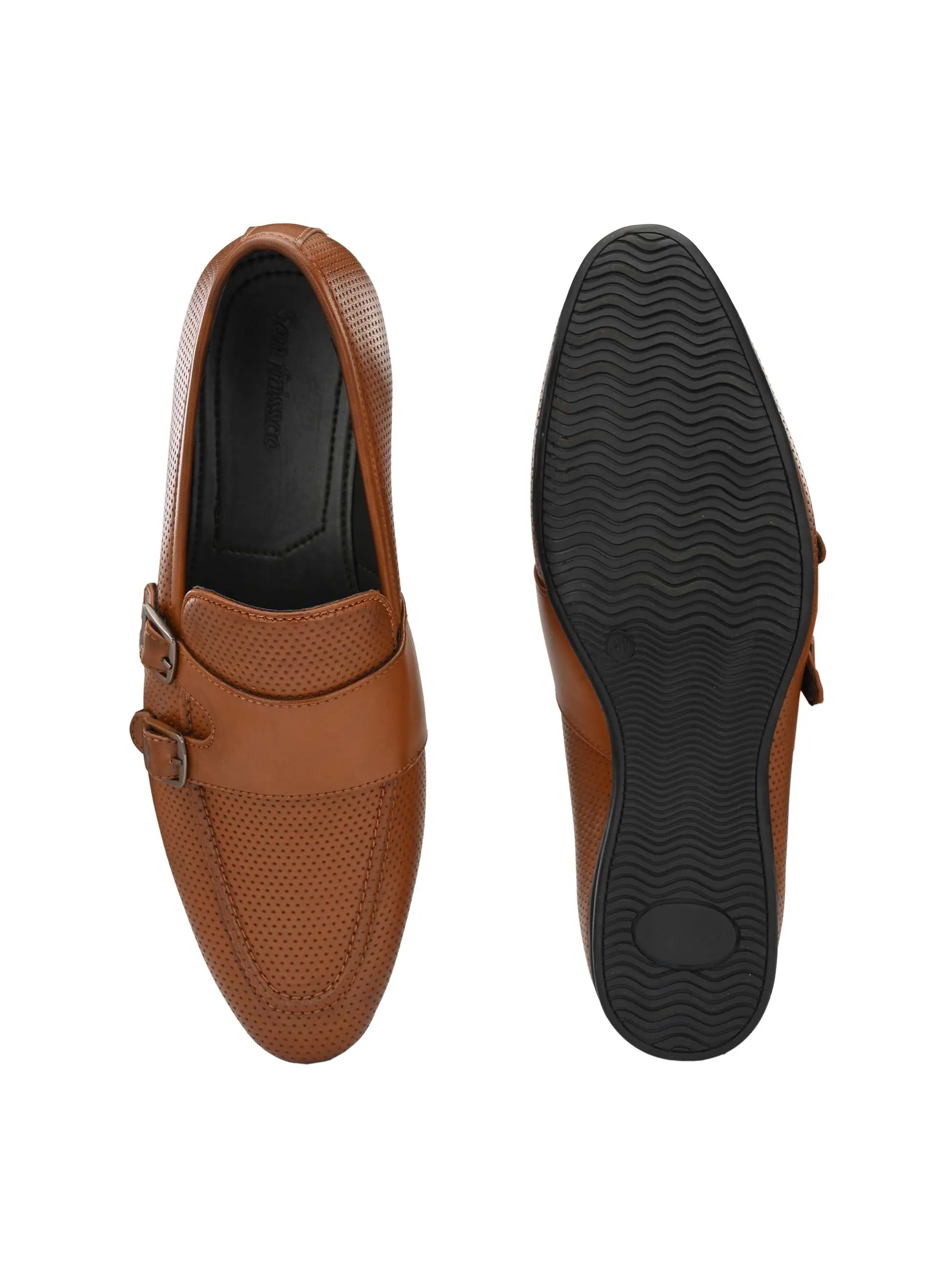 Tan Perforated Monk-Straps