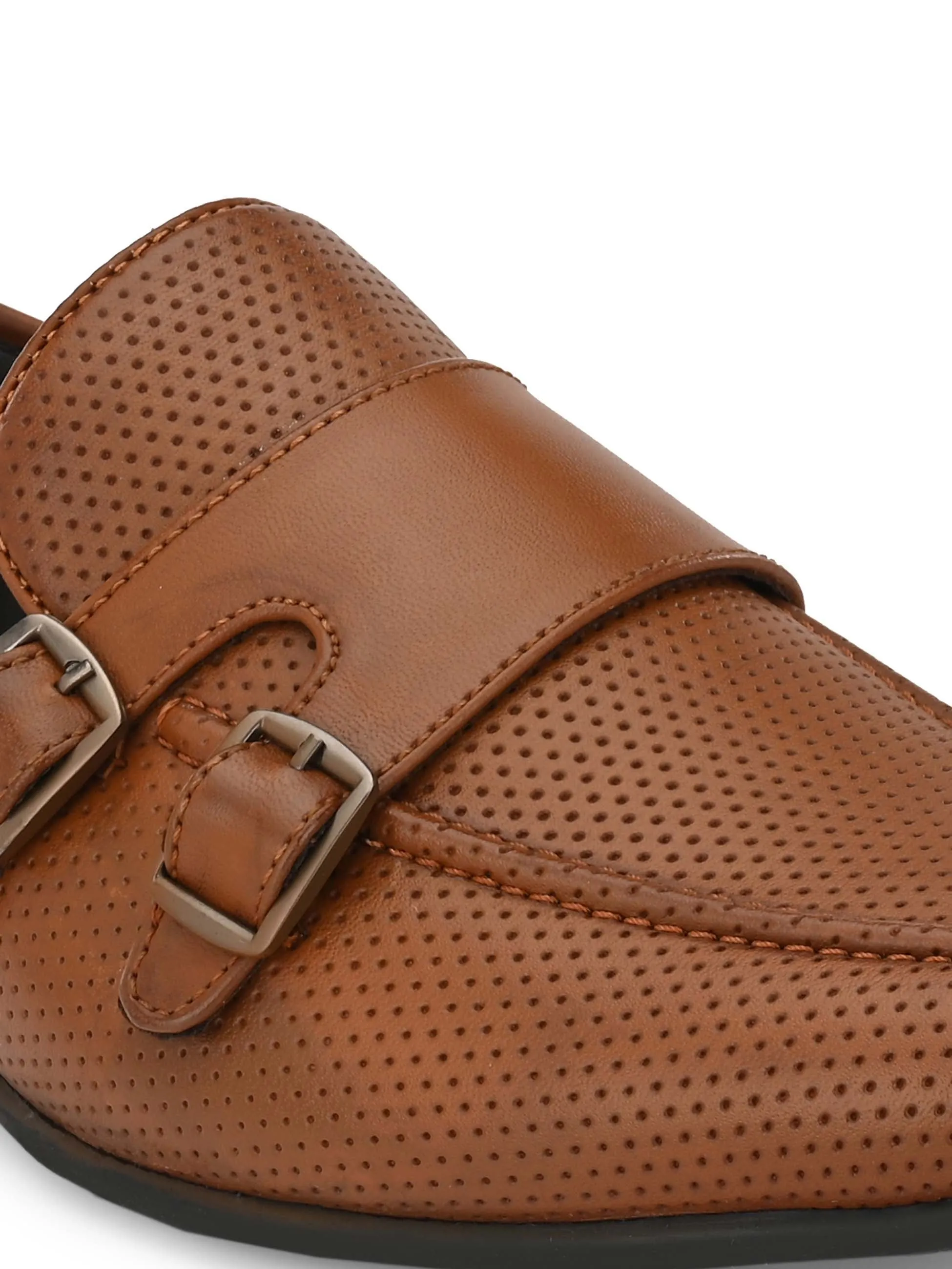 Tan Perforated Monk-Straps