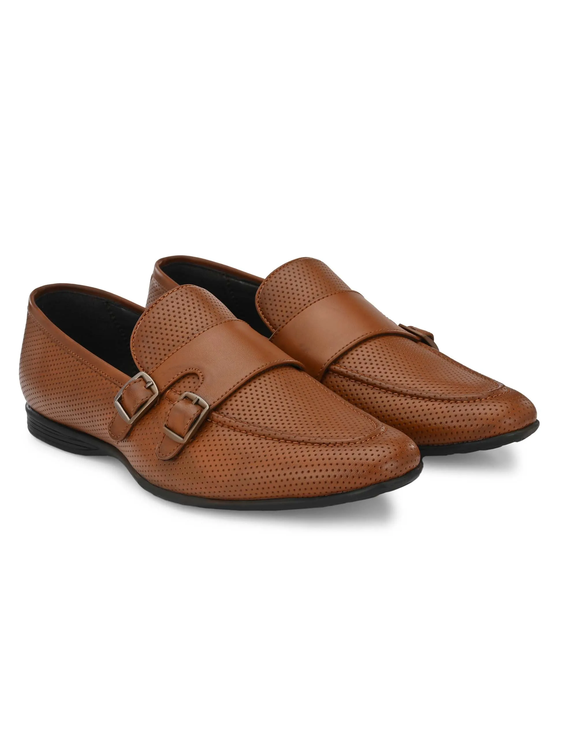 Tan Perforated Monk-Straps