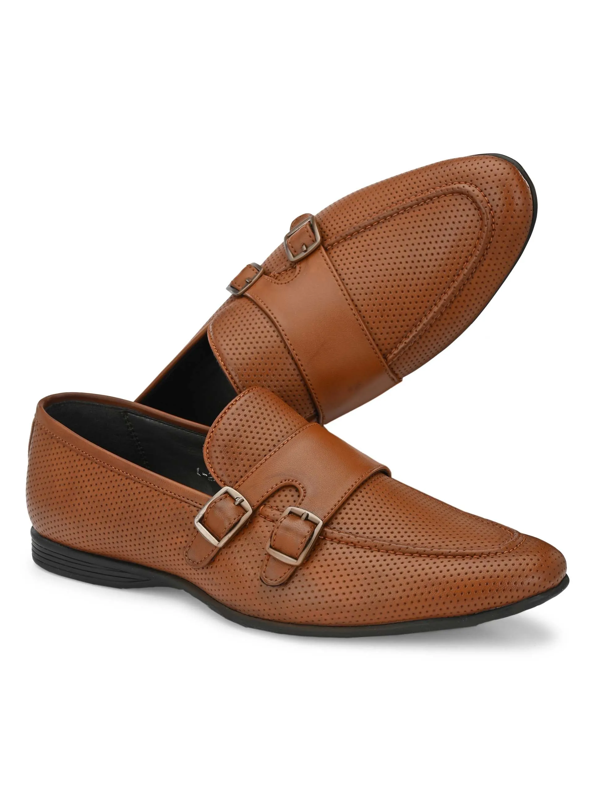 Tan Perforated Monk-Straps