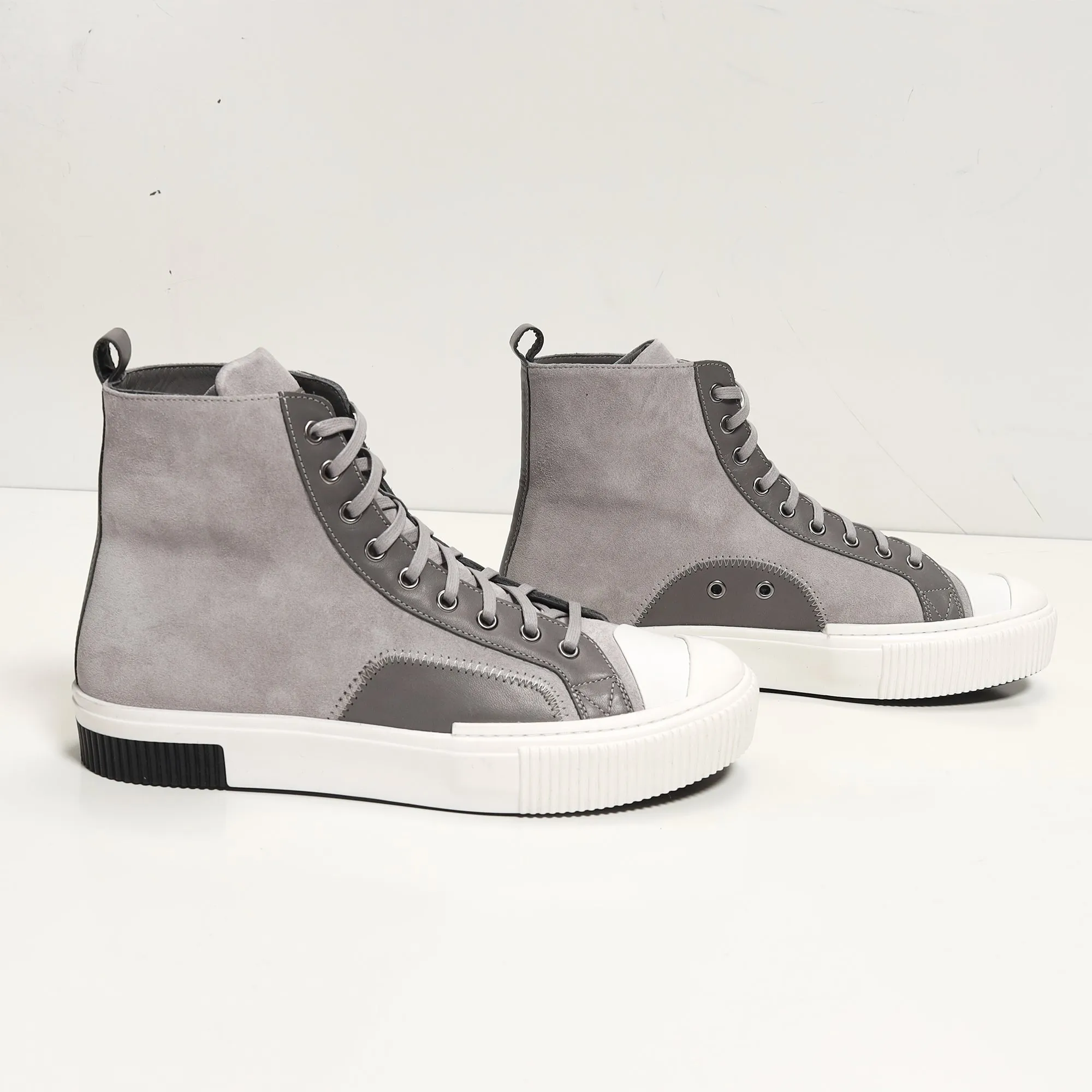 The King Leather and Suede High Tops - Grey Suede