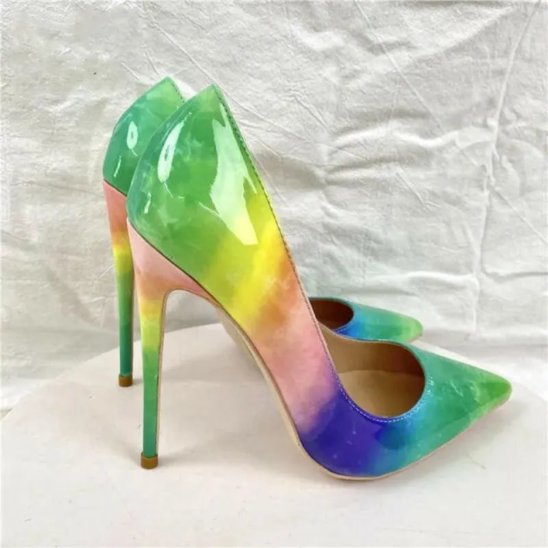 Trendy Unisex Rainbow High Heels with Narrow Pointed Toe